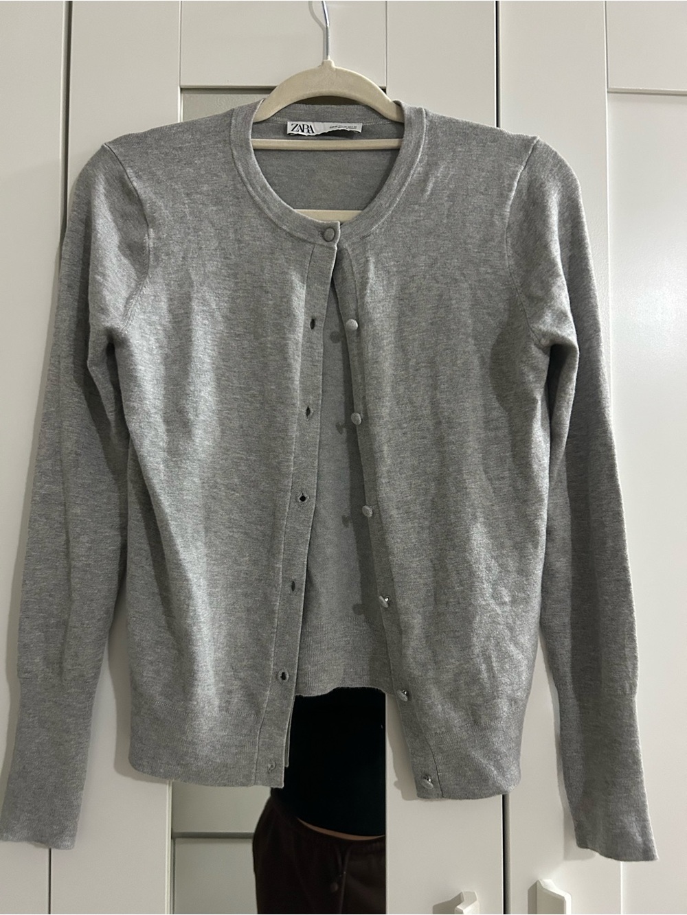 Zara Light Gray Round-Neck Button Cardigan